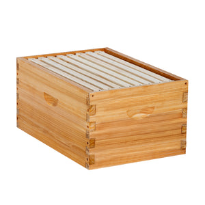BeeCastle Logo Free Wax Dipped 10 Frame Unassembled Brood Deep Boxes,Premium Cedar Wood Bee Boxes with Pine Wooden Frame and Beeswax Plastic Foundation for Elevated Beekeeping.