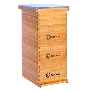BeeCastle Hives 10 Frame 4 Layer Complete Cedar Wood Beehive Kit:Designed with 3 Deep Beehive Boxes and 1 Super Bee Boxes,with Premium Wooden Frames and Beeswax Plastic Foundation
