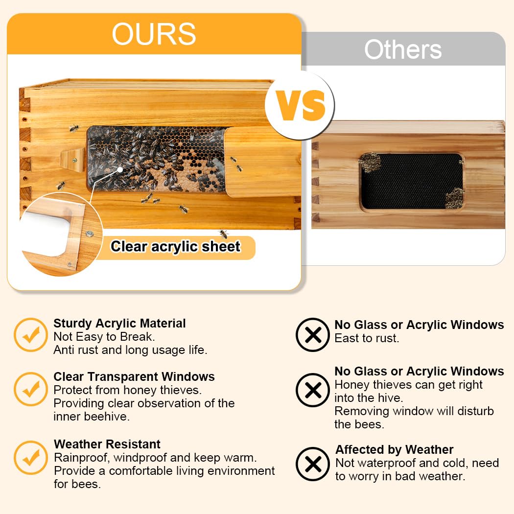 BeeCastle Hives 10 Frame 3 Layer Wax Coated Cedar Wood Beehive Kit wit