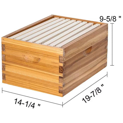 The dimensions of an 8-frame deep box for beehives typically measure around 14 inches (35.56 cm) in width, 19⅞ inches (50.48 cm) in length, and 9⅝ inches (24.45 cm) in height