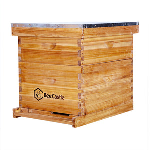 BeeCastle Hives 10 Frame 2 Layer Complete Langstroth Beehive Kit,100% Beeswax Dipped Bee Hive Include 1 Deep Brood Bee Box and 1 Super Bee Box Beehive with Pine Frames and Beeswax Coated Plastic Foundation Sheet
