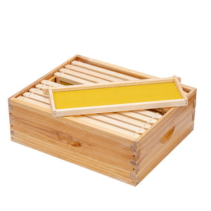 BeeCastle Hives:10 Frame Wax Dipped Cedar Wood Honey Super Medium Box with Unassembled Pine Wood Frame and 100% Beeswax Plastic Foundation