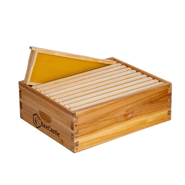 BeeCastle 10 Frame Assembled Medium Honey Super Bee Hive Box with Beehive Frames,Beeswax Coated Foundation Sheets