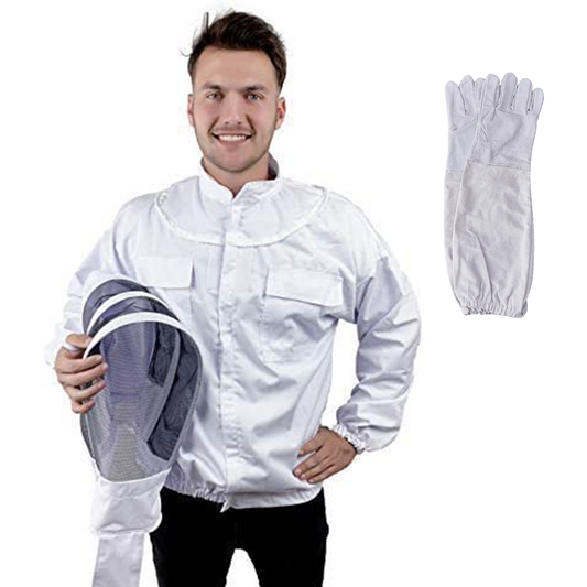 Beekeeping Jacket with Fencing Veil Hood Bee Jacket Clear View Fencing Veil Ultra Light Weight and Maximum Protection for Professional and Beginner Beekeepers (XXL)